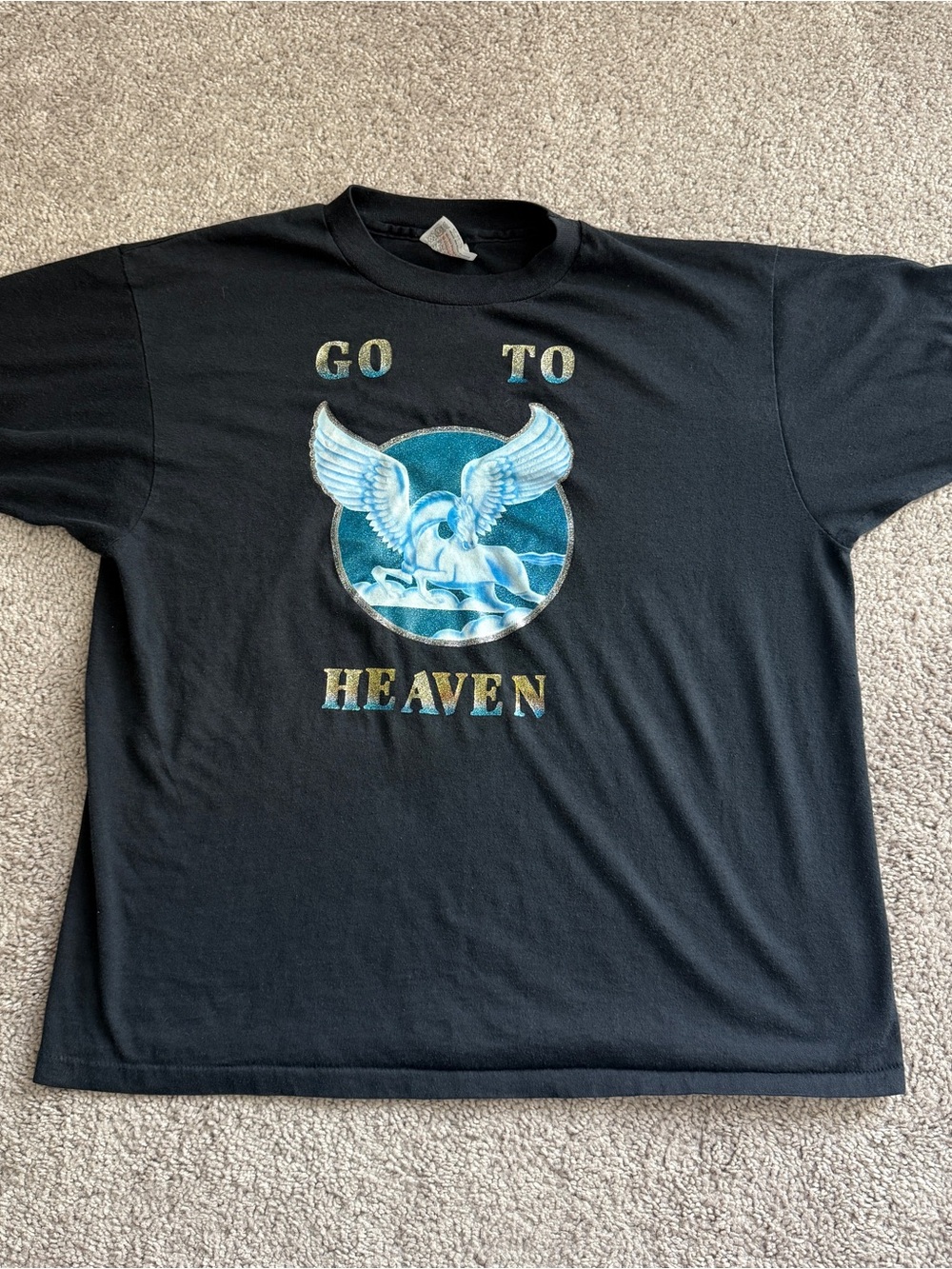 Vintage 80s Go To Heaven Angel Iron On Transfer T Shirt Hanes USA XL